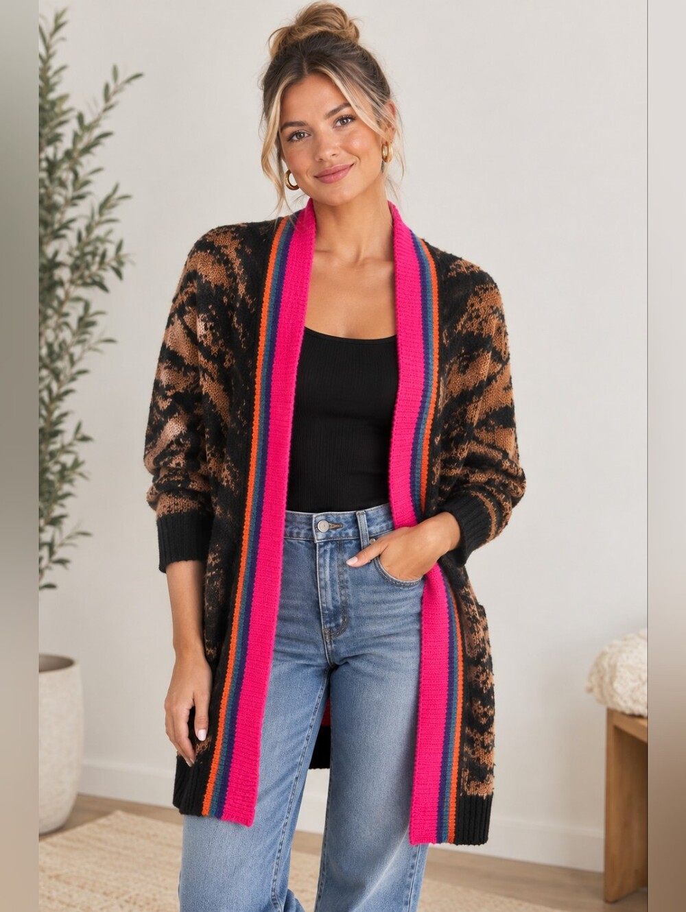 TWINS Mohair Animal Print Cardigan Sweater (Small)